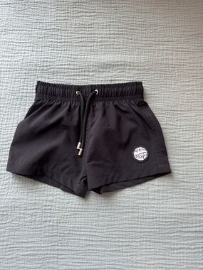 Kids Black Swim Trunks with Drawstring Waist